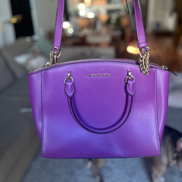 Michael Kors Leather Medium Top Zip Satchel Bag (purple) - Picture 5 of 7